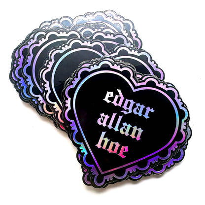 Edgar Allan Hoe Goth Heart Holographic Sticker (Krystan Saint Cat)