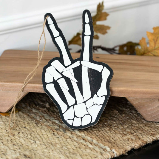 Large Hanging Skeleton Peace Sign Wooden Cutout Ornament