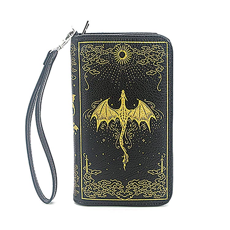 Romantasy Dragon Book Wallet with Wristlet, Gothic Fantasy Dragon Wallet, Book Style Vinyl Wallet