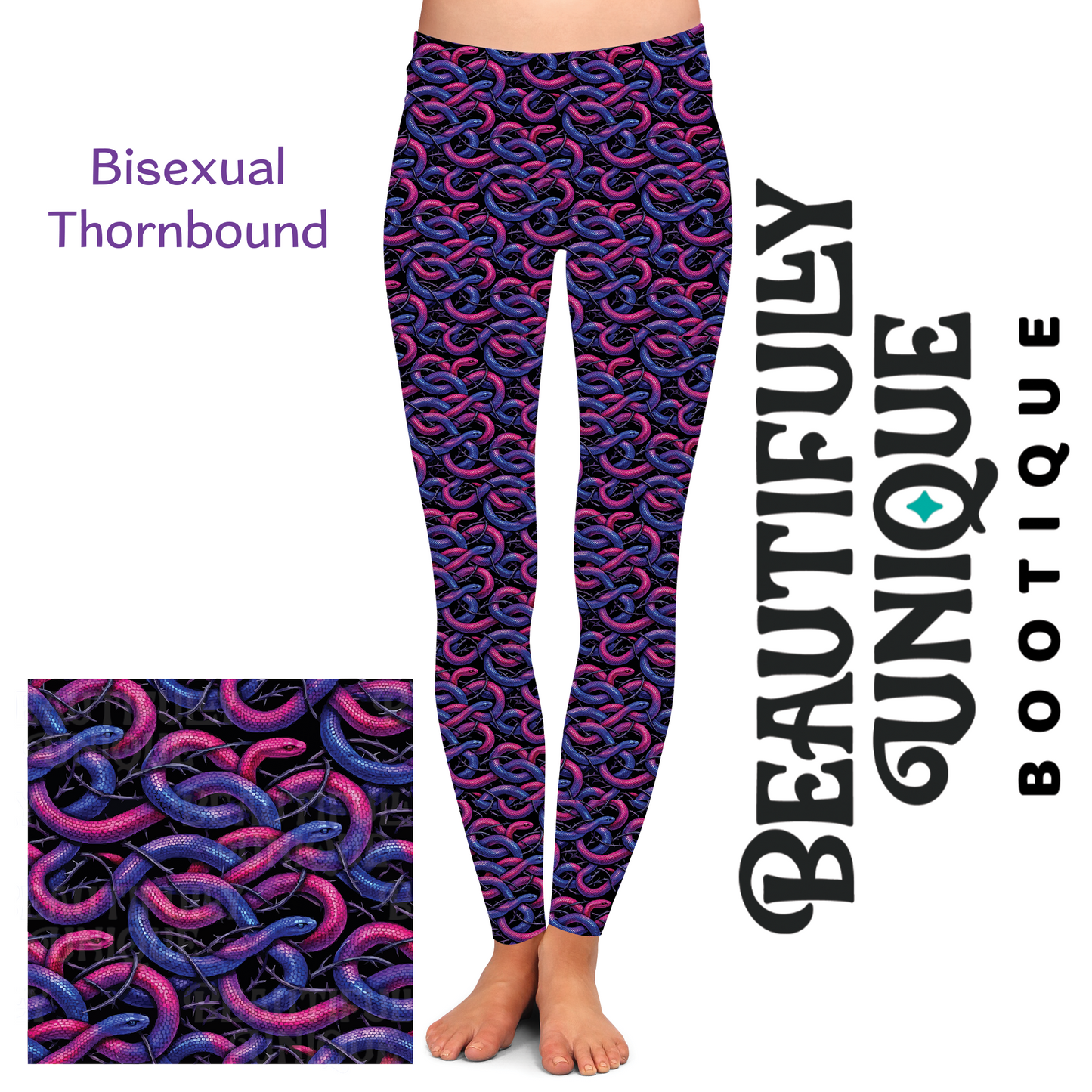 Pre-Order: Bisexual Thornbound Exclusive Leggings - High-quality Handcrafted Vibrant LGBTQ+ Pride