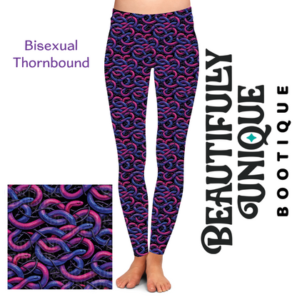 Pre-Order: Bisexual Thornbound Exclusive Leggings - High-quality Handcrafted Vibrant LGBTQ+ Pride