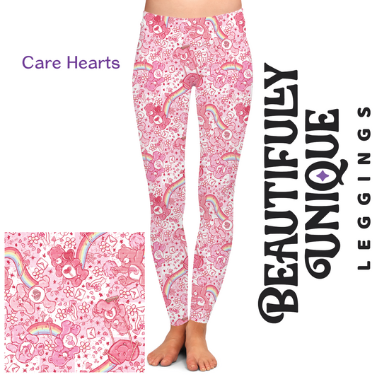 Care Hearts (Semi-Exclusive) - 1980s Cartoon Hearts Valentine's Day Love High-quality Handcrafted Vibrant Leggings