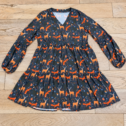 Pre-Order: Autumn Critters - Ophelia Long Sleeve Flowy V-Neck Midi Dress