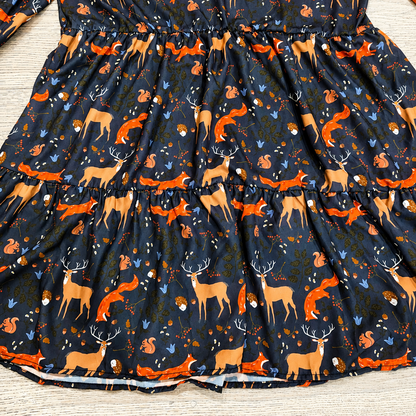 Pre-Order: Autumn Critters - Ophelia Long Sleeve Flowy V-Neck Midi Dress
