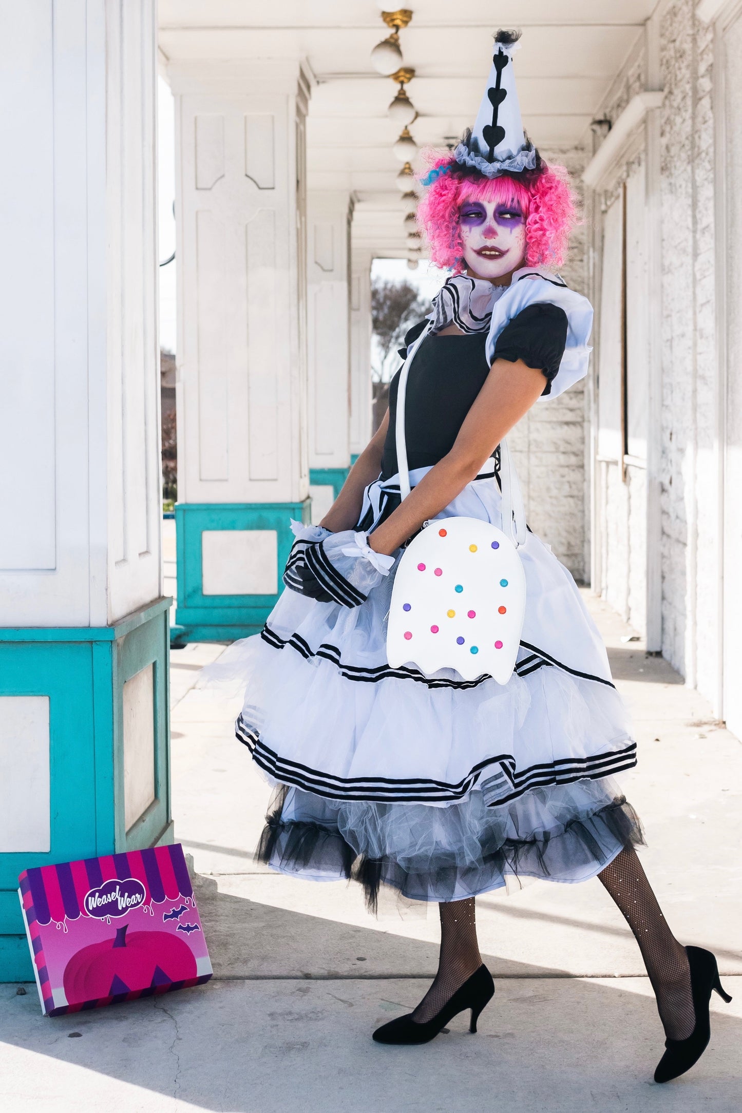 Circus Cookie Ghost Convertible Bag - White Vegan Leather Ghost Purse with Rainbow Sprinkles (Spooky Nostalgia Edition)