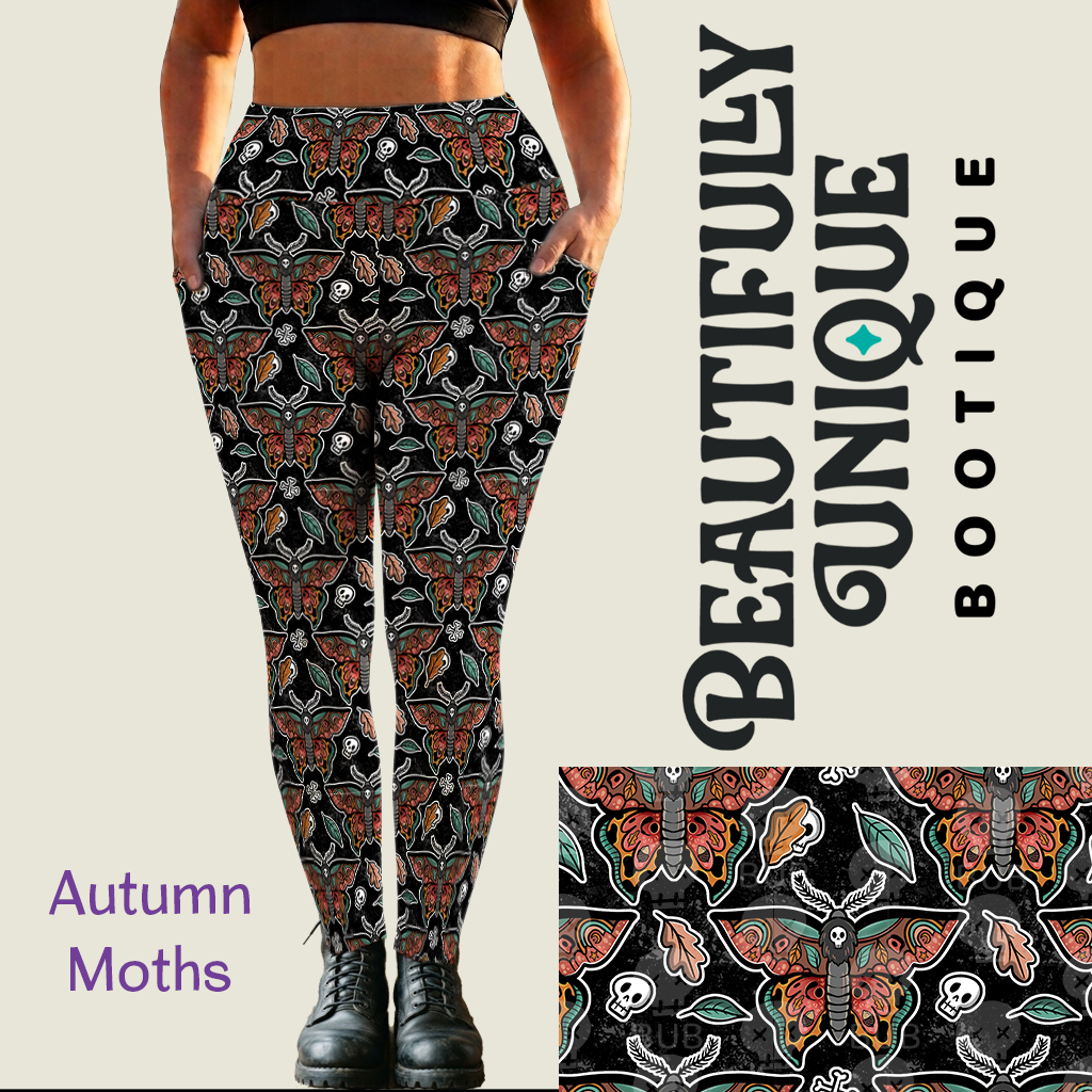 Pre-Order: Autumn Moth Exclusive Leggings with Side Pockets - High-quality Handcrafted Vibrant Horror Fall
