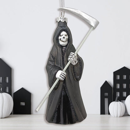 Grim Reaper Horror Glass Ornament, Spooky Halloween Christmas Tree Resin Decoration
