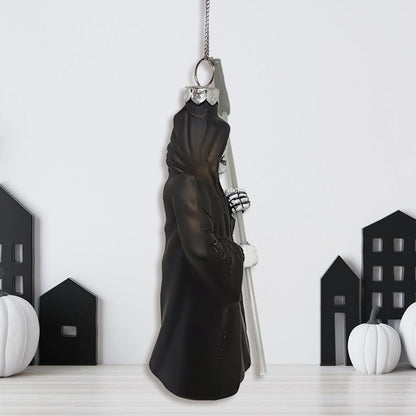 Grim Reaper Horror Glass Ornament, Spooky Halloween Christmas Tree Resin Decoration