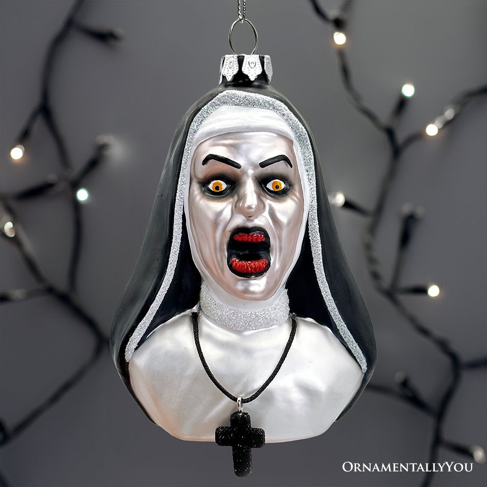 Spooky Decor Creepy Nun Themed Glass Ornament, Halloween Gothic Horror Tree Decoration