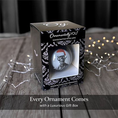Zombie Christmas Spooky Portrait Glass Ornament, Black Horror Halloween Tree Decoration