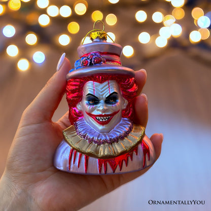 Horror Clown Head Glass Ornament, Gothic Halloween Tree Decor