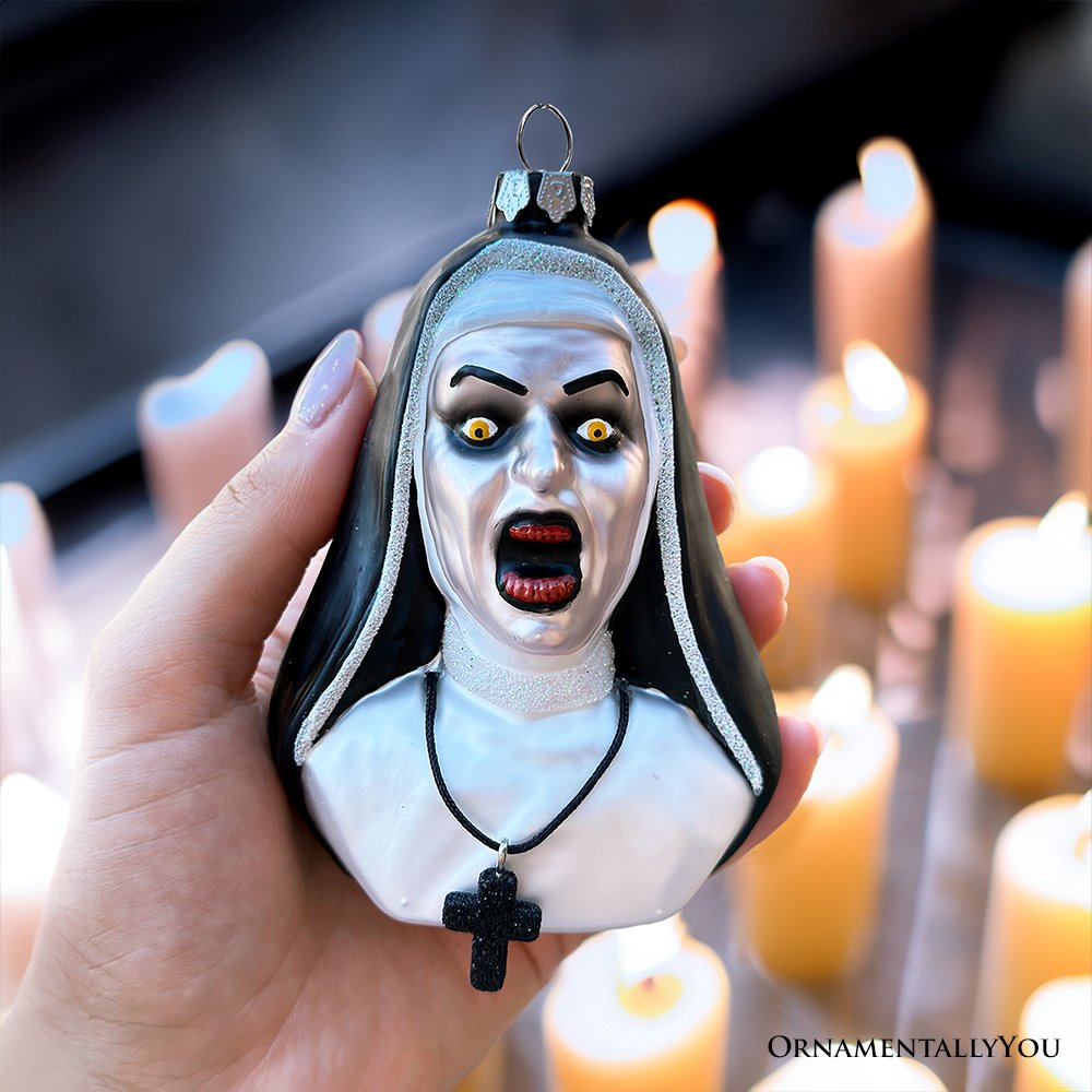 Spooky Decor Creepy Nun Themed Glass Ornament, Halloween Gothic Horror Tree Decoration