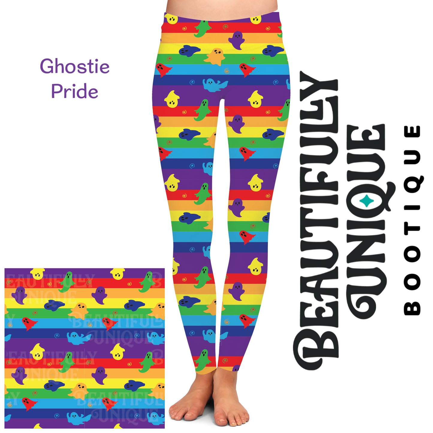Ghostie Pride Exclusive Leggings - High-quality Handcrafted Vibrant LGBTQ+ Rainbow Ghosts
