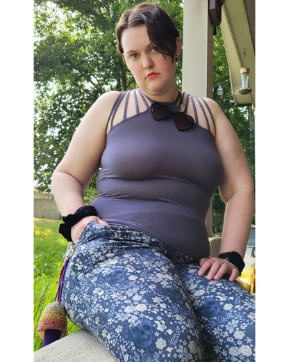 Grey Skull Embroidery Leggings