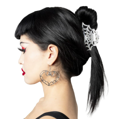 Silver Glitter Spiderweb Hair Claw Clip