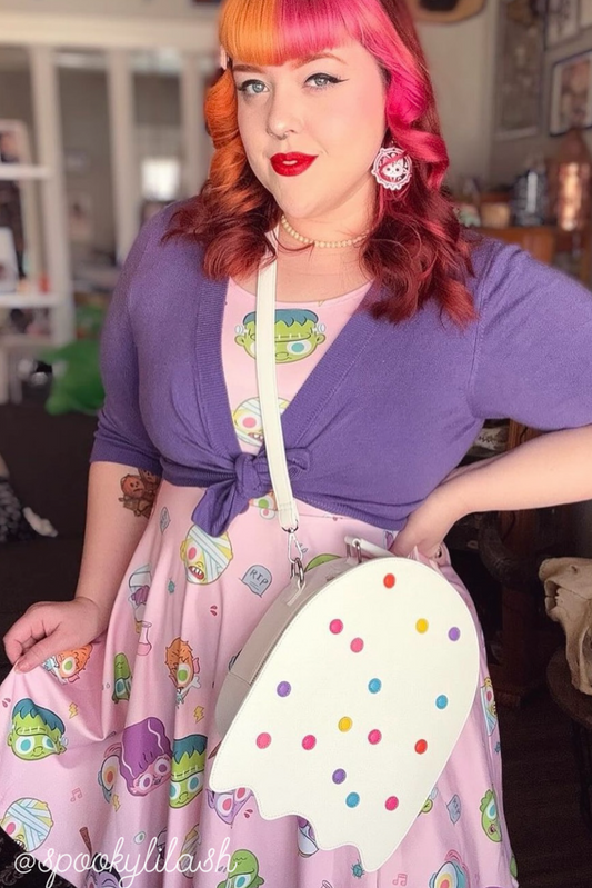 Circus Cookie Ghost Convertible Bag - White Vegan Leather Ghost Purse with Rainbow Sprinkles (Spooky Nostalgia Edition)