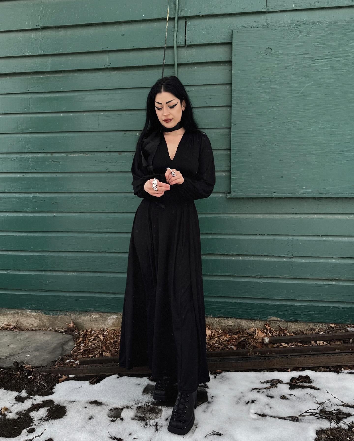 Raquel Maxi Dress with Bishop Sleeves in Jet Black