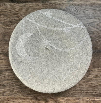 Fox & Fable - Vegan Beret - Silver Hanging Moon and Stars