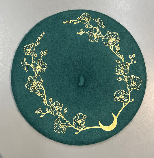 Vegan Beret - Emerald - Orchids