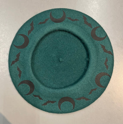Vegan Beret - Emerald  - Black Bat Moon