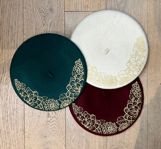 Vegan Beret - Emerald - Dahlia Outline