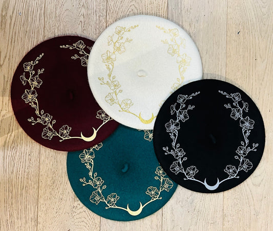 Vegan Beret - Emerald - Orchids