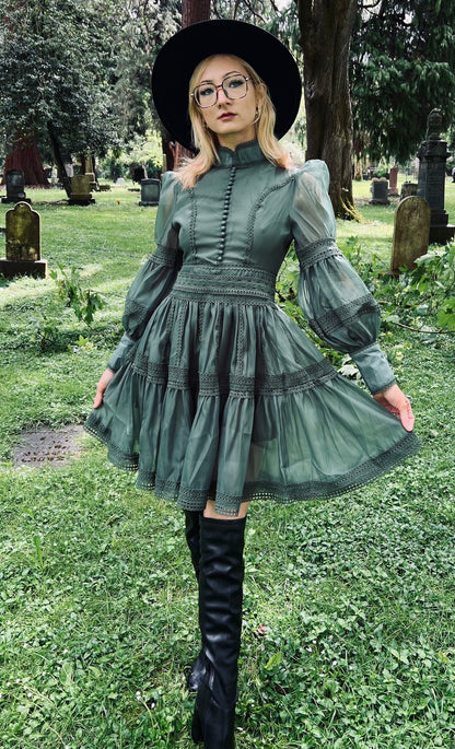 Morgana - Romantic Victorian Inspired Party Dress - SAGE - READY to SHIP