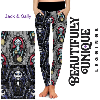 Jack & Sally Coffins (Unique Exclusive) - Pocket Leggings