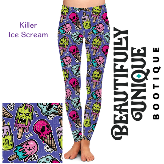 PRE-ORDER: Killer Ice Scream Exclusive Leggings - High-quality Handcrafted Vibrant Popsicles Summer Spooky Monster