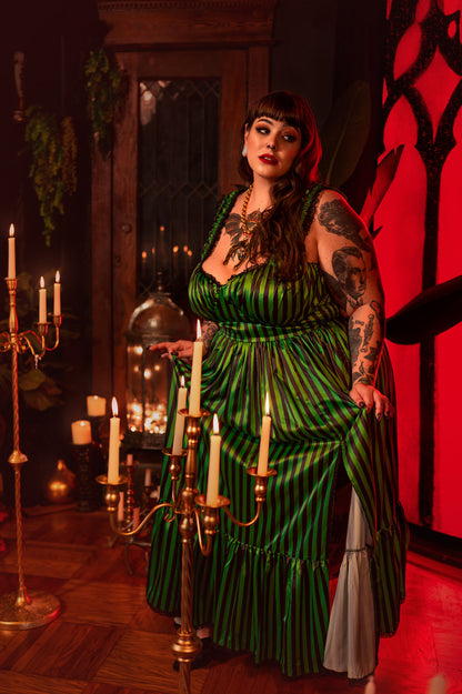 Cosette Maxi Dress in Horror Green Stripe