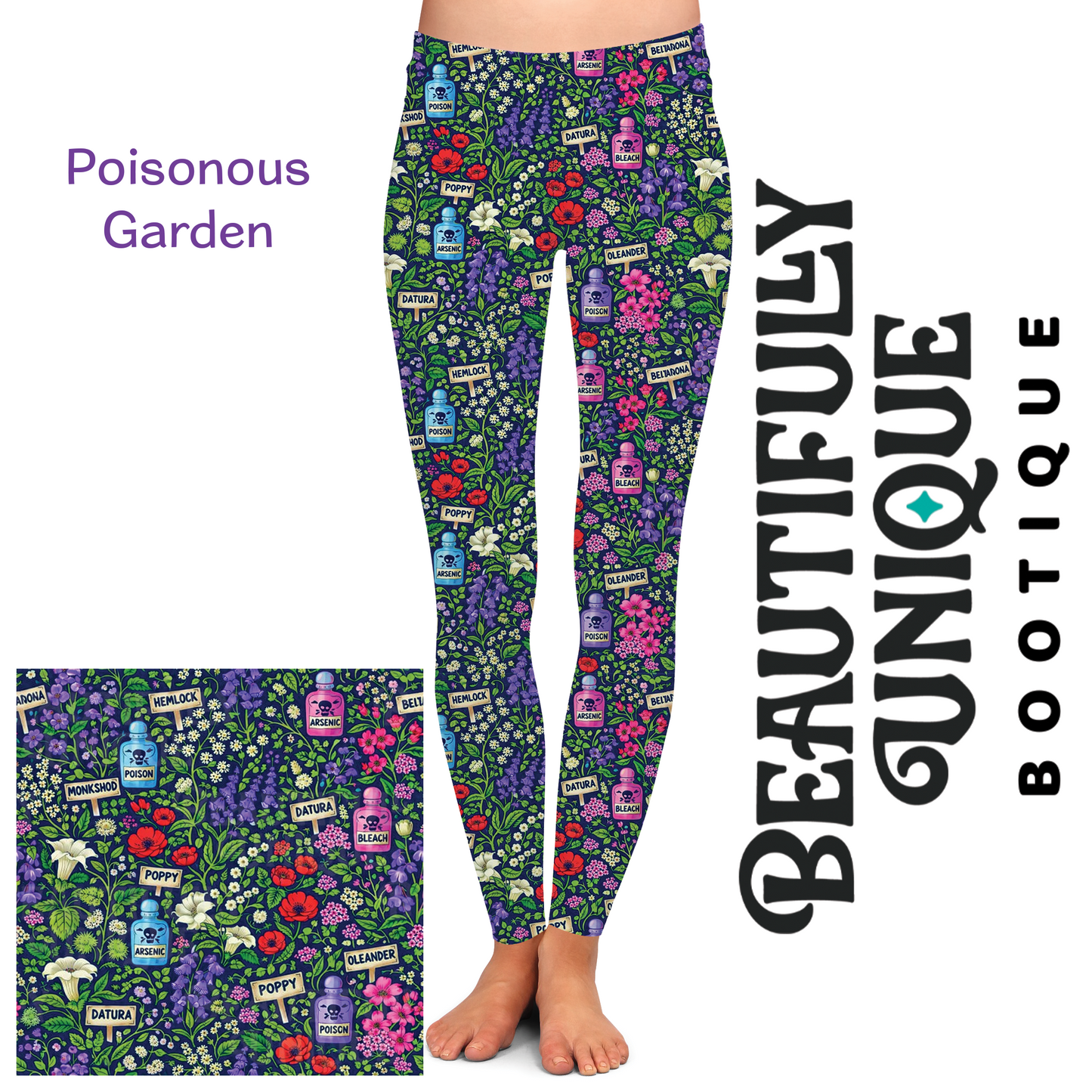 Poisonous Garden Exclusive Leggings - High-quality Handcrafted Vibrant Flowers Floral Spring Summer
