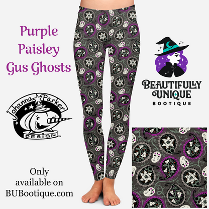 Pre-Order: “Purple Paisley Gus Ghosts” Leggings (Limited Edition – Johanna Parker Exclusive)