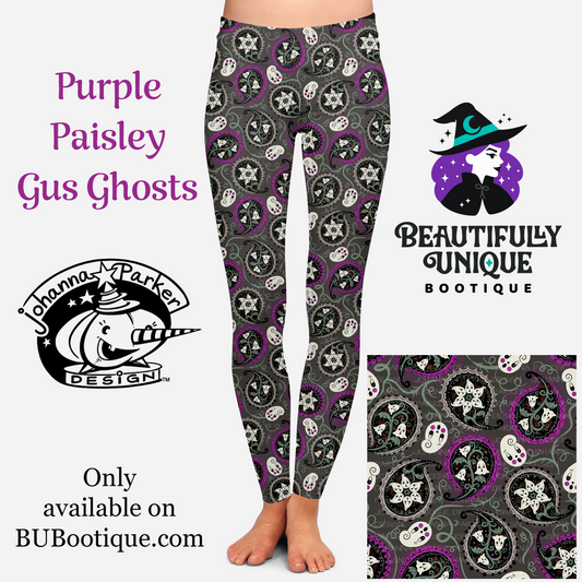 Pre-Order: “Purple Paisley Gus Ghosts” Leggings (Limited Edition – Johanna Parker Exclusive)