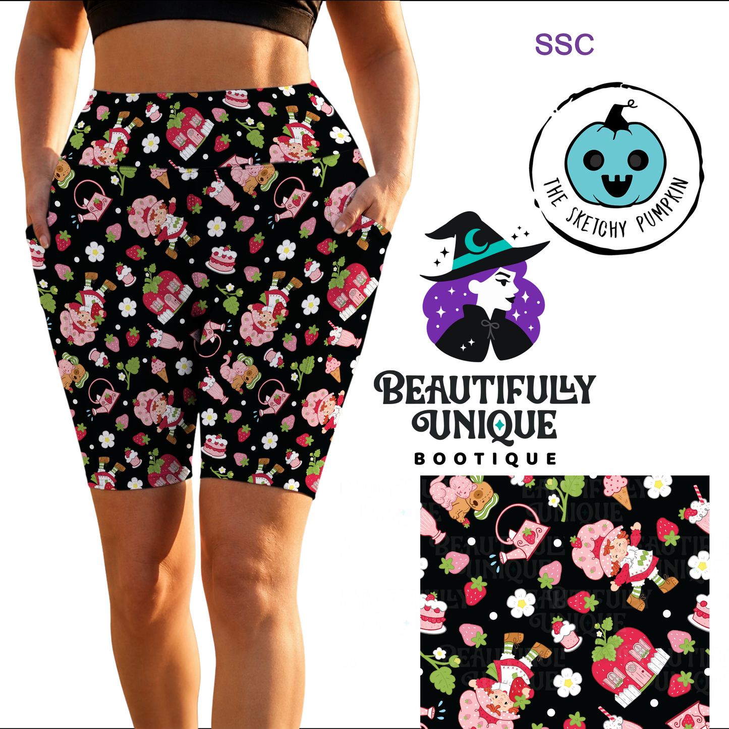 Pre-Order: “SSC" Biker Shorts with Pockets (Limited Edition – The Sketchy Pumpkin) Strawberry