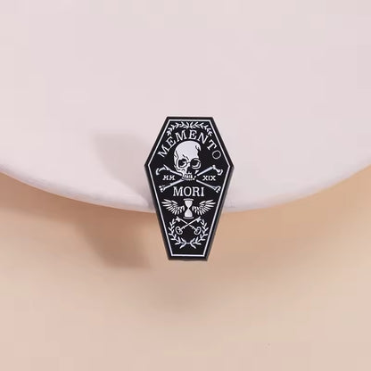 Mori Memento Skull and Crossbones Coffin Enamel Pin