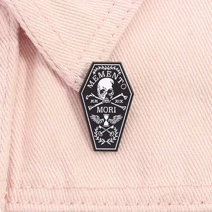 Mori Memento Skull and Crossbones Coffin Enamel Pin