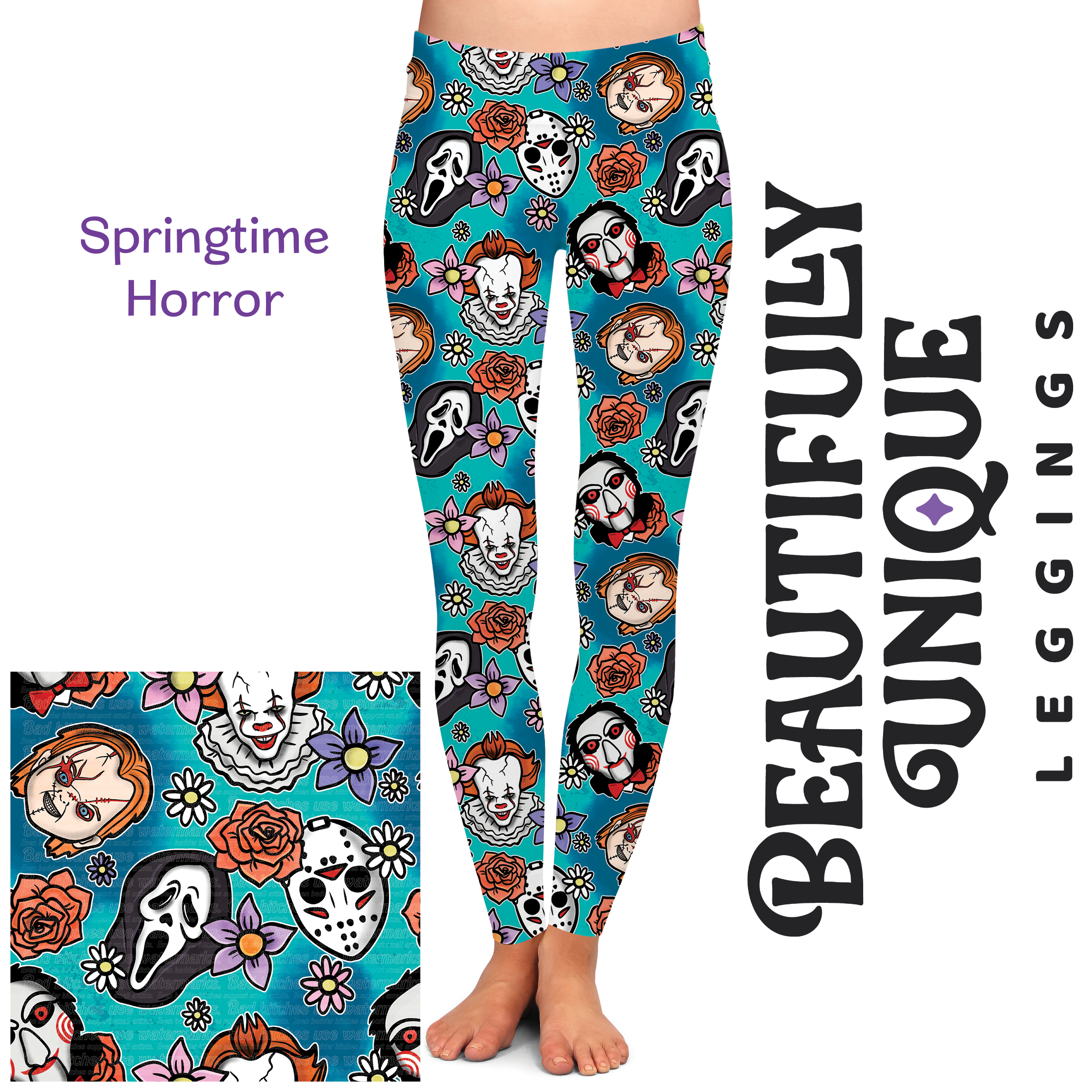 Springtime Horror Leggings (Exclusive) - Chucky Ghostface Pennywise Ja ...