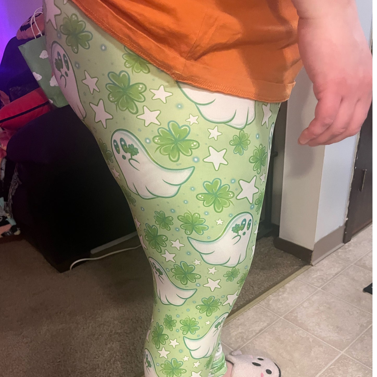 St Pat Ghosts (Semi-Exclusive) - Cartoon Shamrock St Patrick's Day Green High-quality Handcrafted Vibrant Leggings