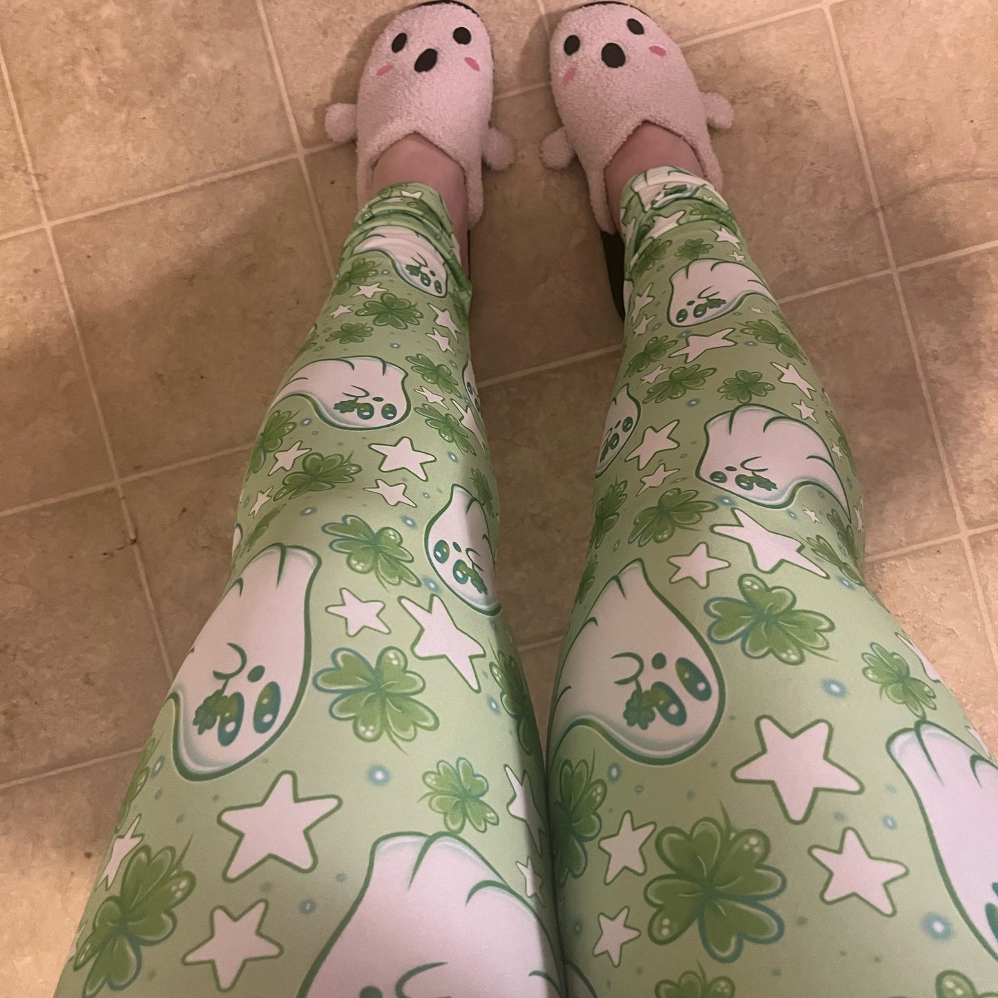 St Pat Ghosts (Semi-Exclusive) - Cartoon Shamrock St Patrick's Day Green High-quality Handcrafted Vibrant Leggings