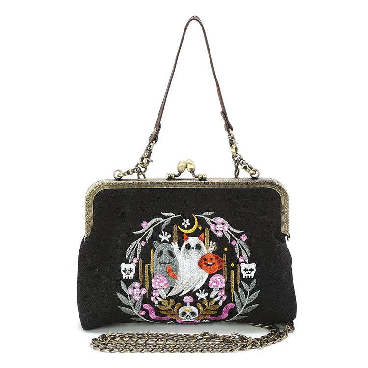 Purple Snake + Ghosts Wreath Kiss Lock Bag in Linen
