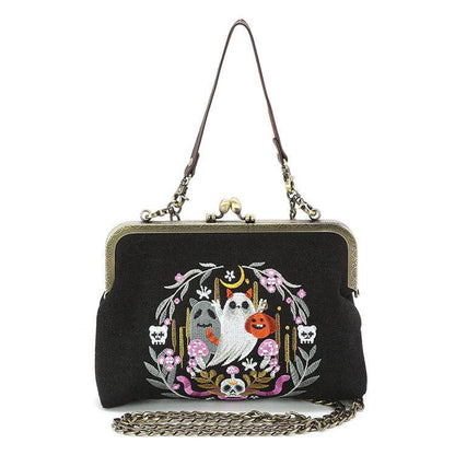 Purple Snake + Ghosts Wreath Kiss Lock Bag in Linen