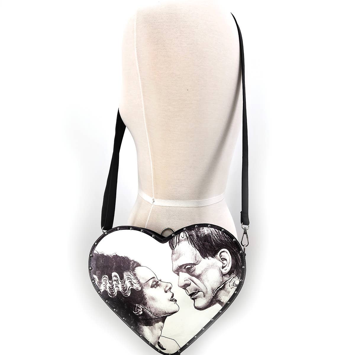 Glow in the Dark Frankenstein Bride Heart Backpack, Gothic Horror Mini Backpack Purse, Convertible Witchy Bag