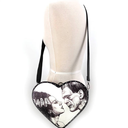 Glow in the Dark Frankenstein Bride Heart Backpack, Gothic Horror Mini Backpack Purse, Convertible Witchy Bag