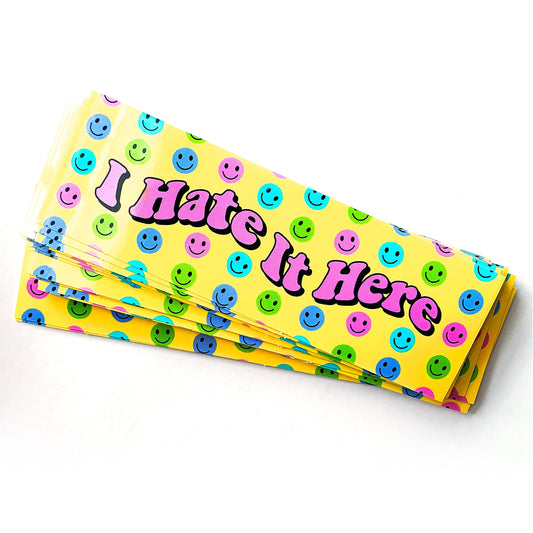 "I Hate It Here" Happy Face Vinyl Sticker (Krystan Saint Cat)