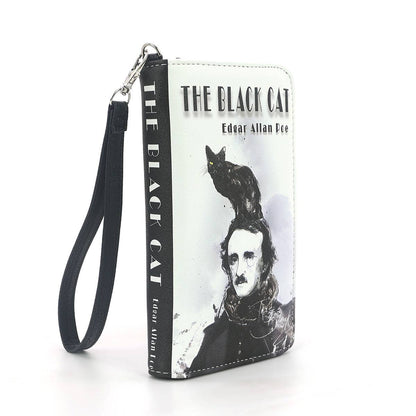 Black Cat Edgar Allan Poe Book Wallet, Gothic Literary Wallet with Wristlet, Dark Academia Spooky Wallet
