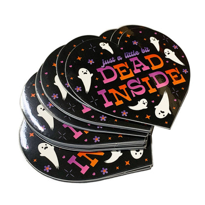 "Just A Little Bit Dead Inside" Ghosts Heart Shaped Sticker (Krystan Saint Cat)