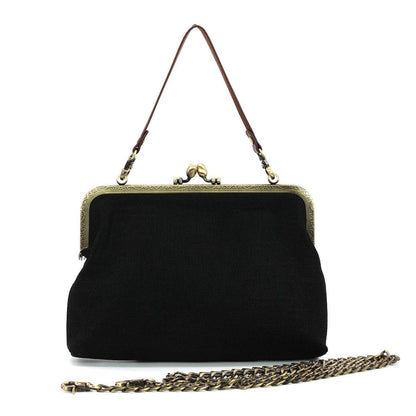Celestial Mushroom Kiss Lock Bag in Linen Cotton Blend Material