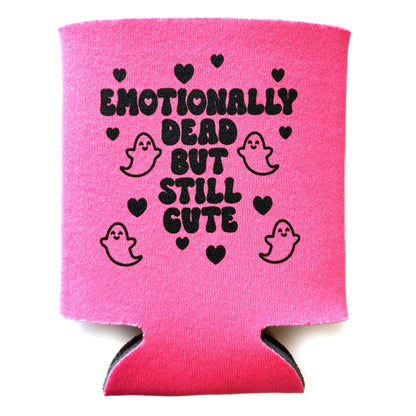 "Emotionally Dead But Still Cute" Pink Neoprene Can Holder (Krystan Saint Cat)