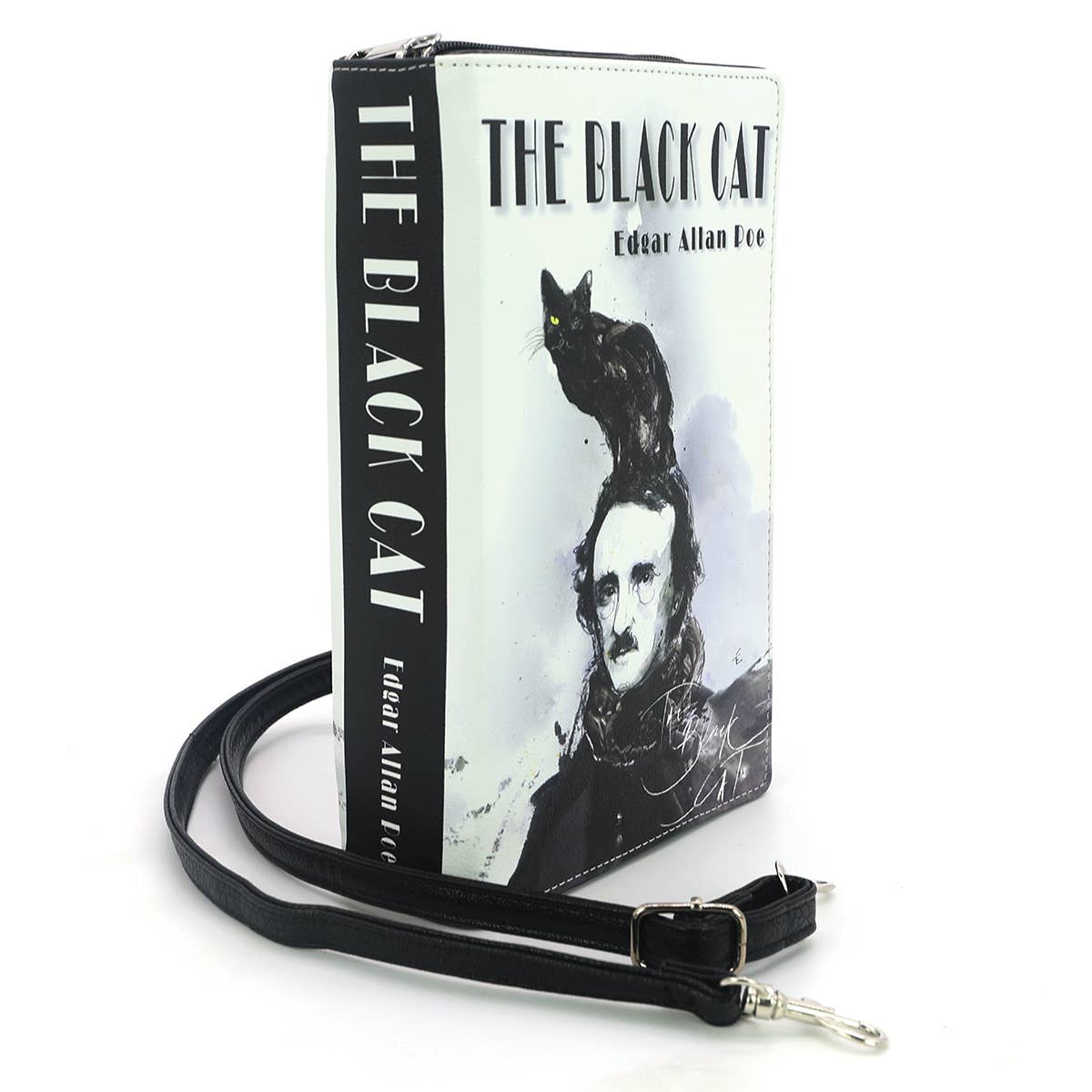 Black Cat Book Clutch Bag, Edgar Allan Poe Gothic Purse, Witchy Literary Book Clutch with Strap