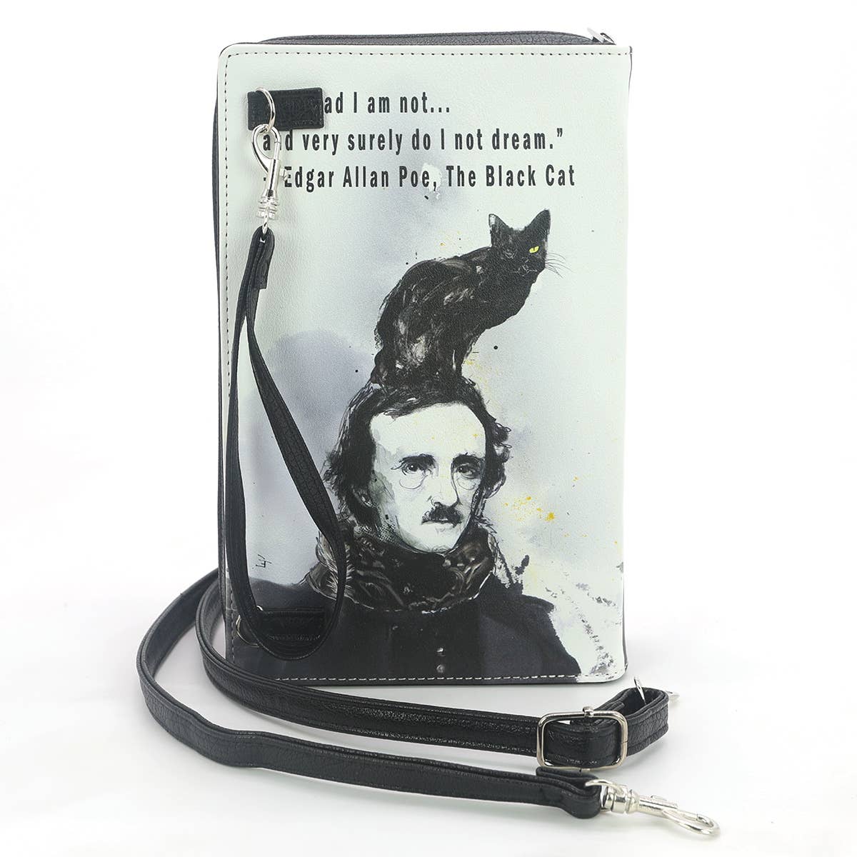 Black Cat Book Clutch Bag, Edgar Allan Poe Gothic Purse, Witchy Literary Book Clutch with Strap